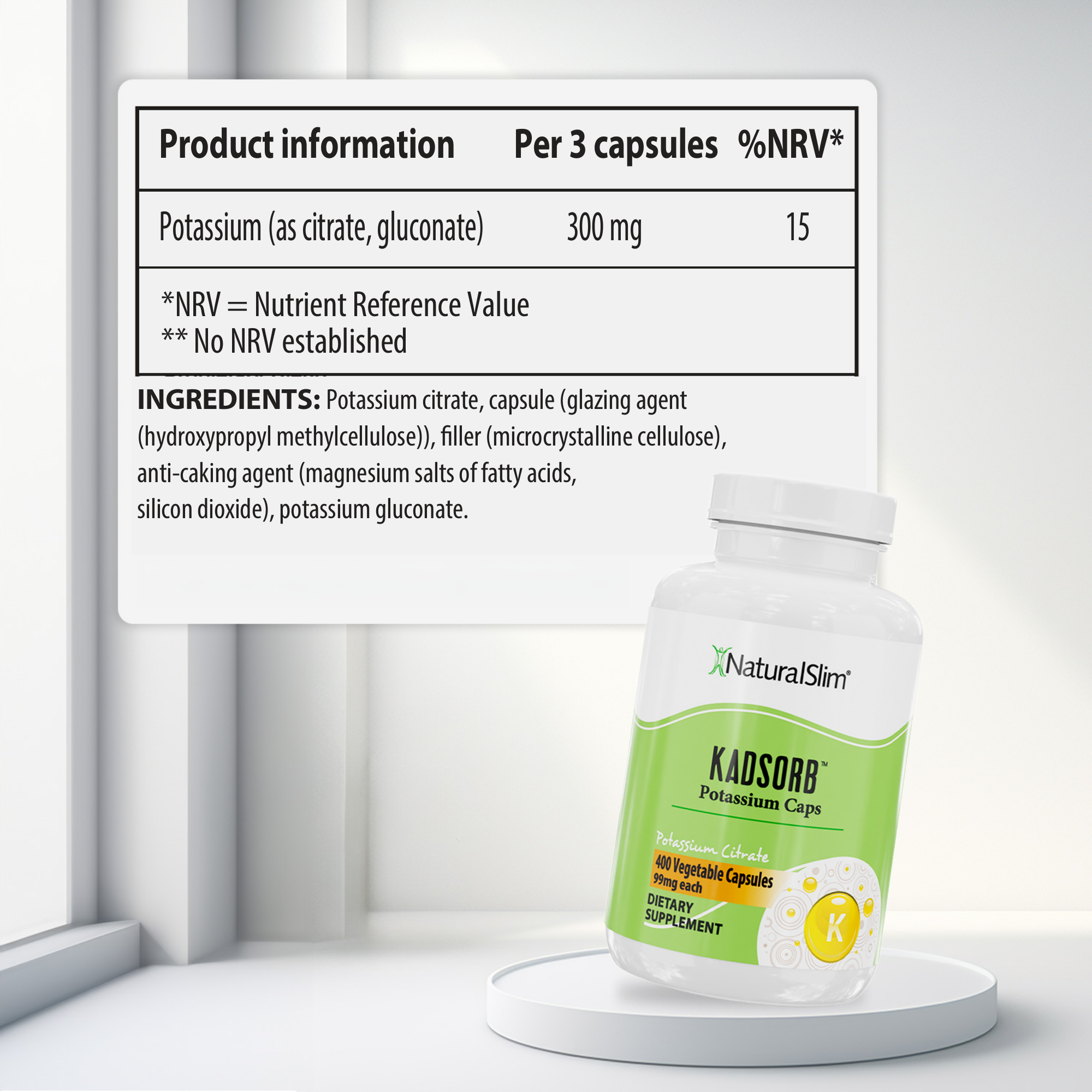 Kadsorb Potassium nutritional information