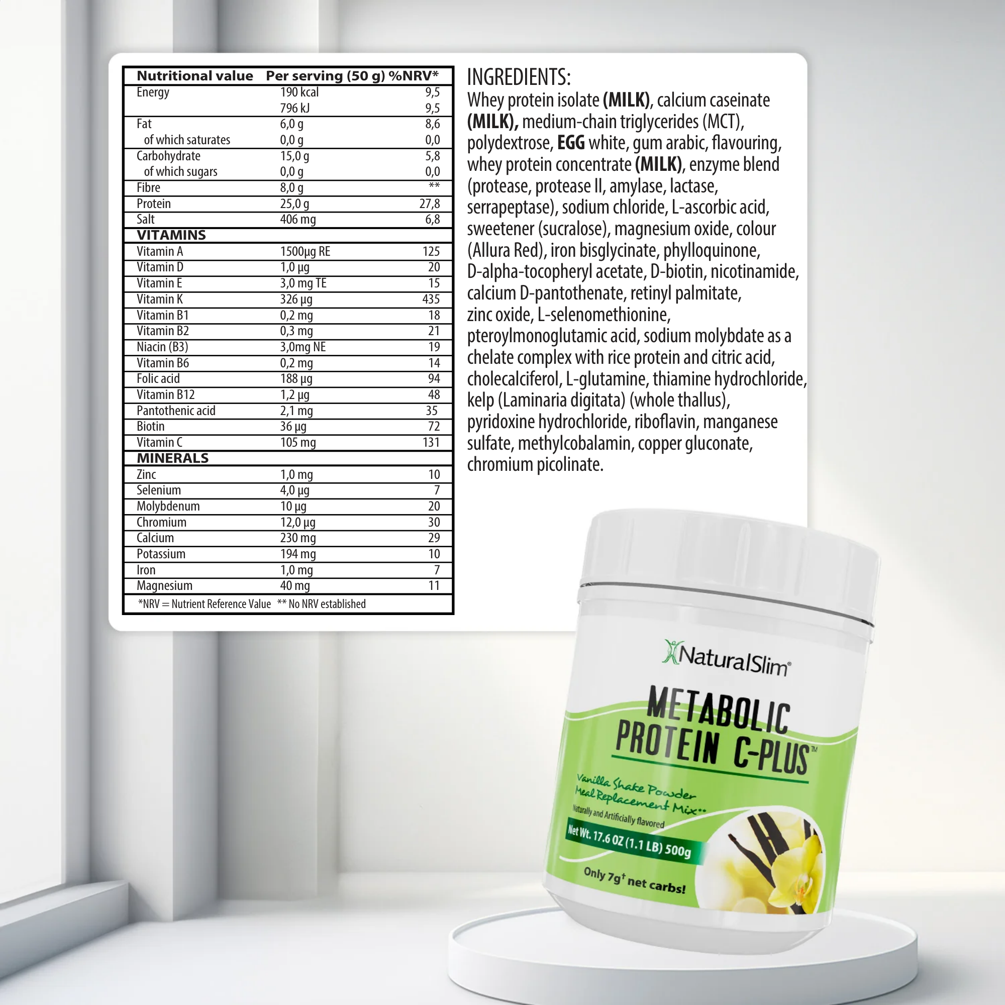 Metabolic Protein C-Plus Vanilla nutritional information