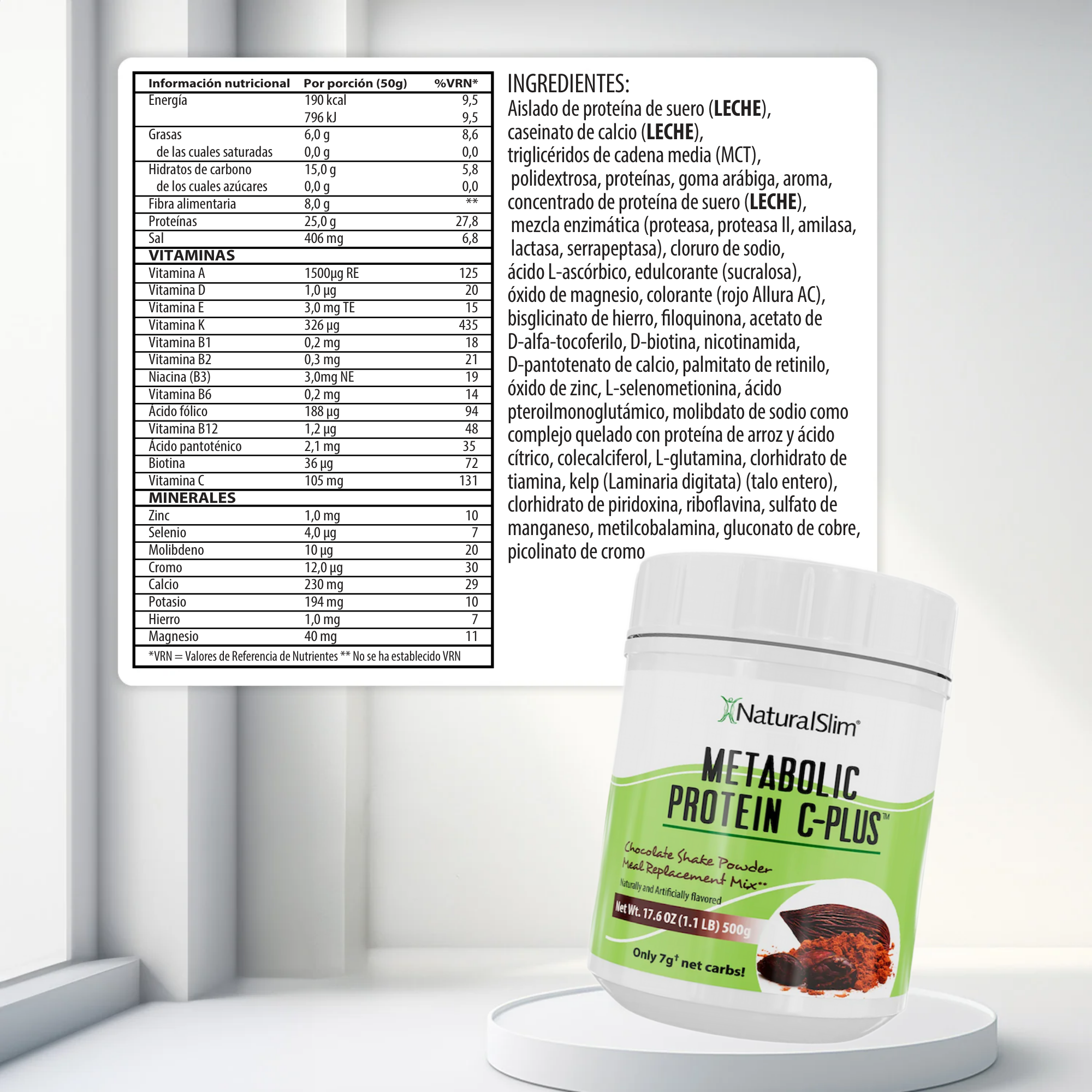 Metabolic Protein C-Plus Chocolate información nutricional [facts:es]
