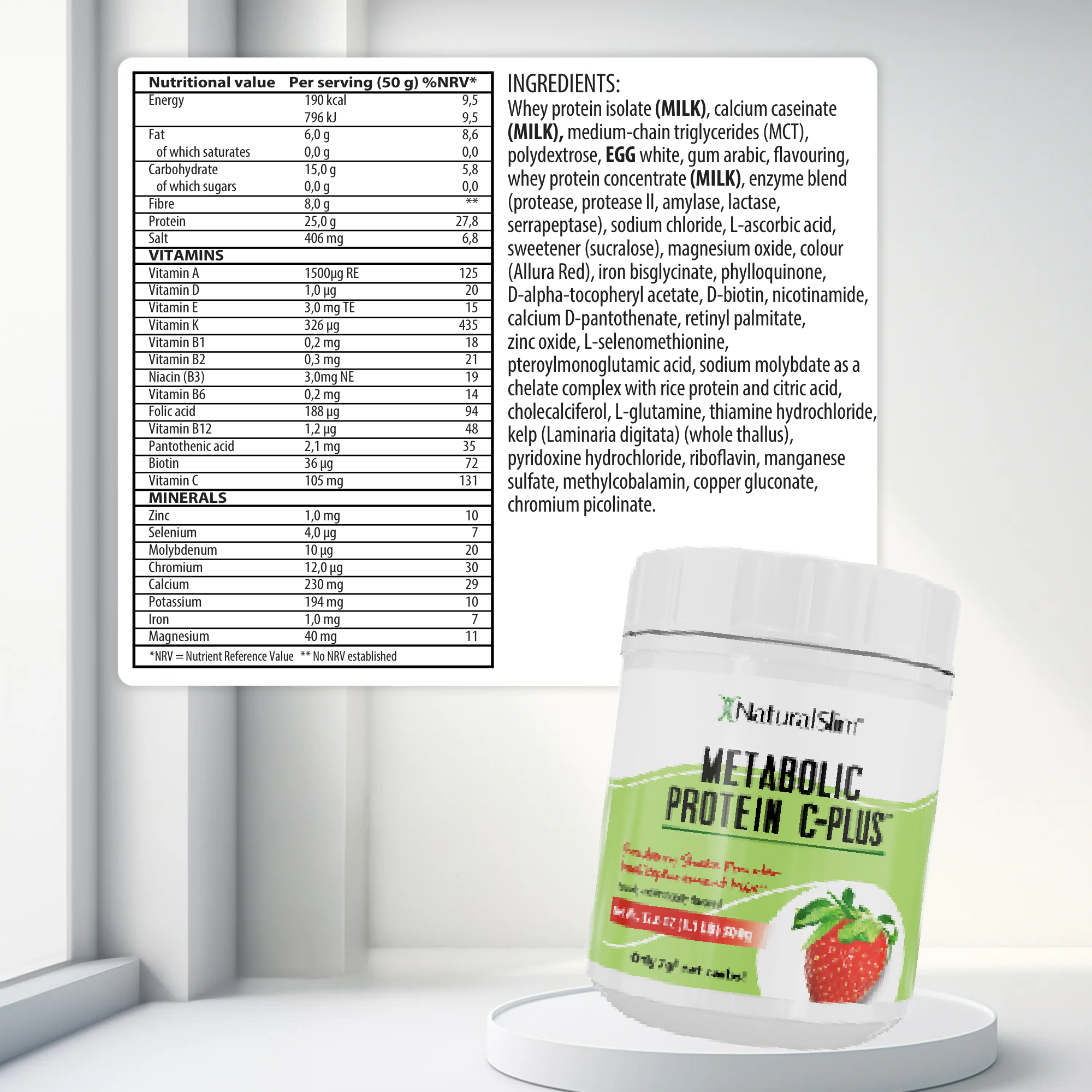 Metabolic Protein C-Plus Strawberry nutritional information [facts]