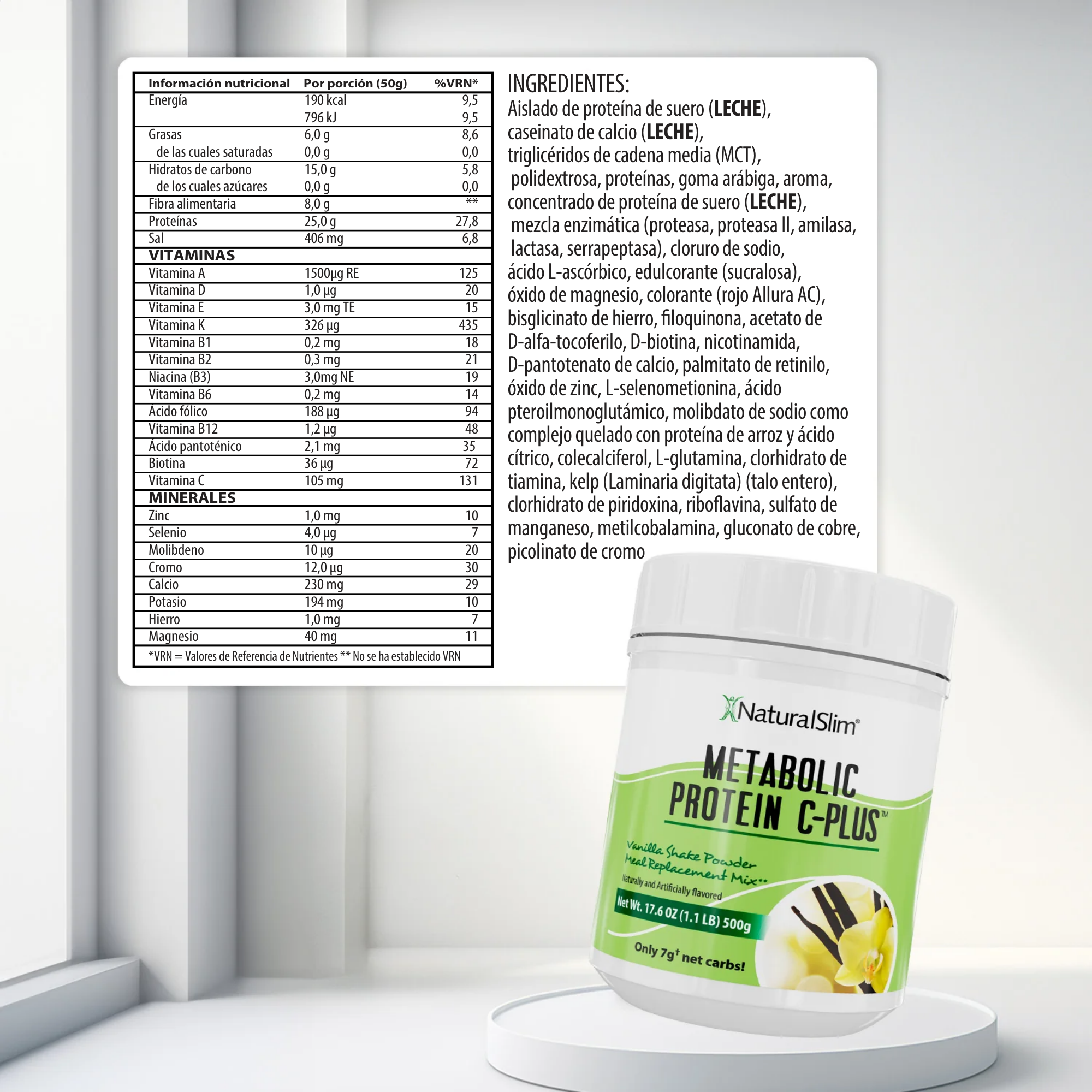 Metabolic Protein C-Plus Vanilla información nutricional [facts:es]