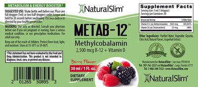 Metab-12 | Berry Liquid Vitamin B-12 (methylcobalamin) + Vitamin D